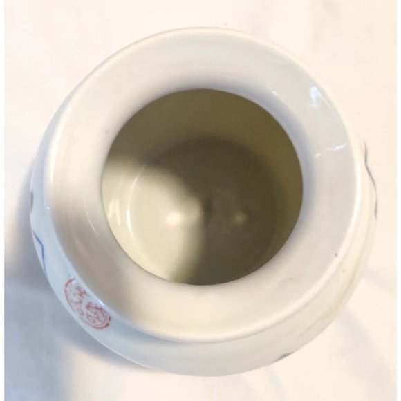 Blue & White Ceramic Chinese Vase Bamboo Calligraphy Art And Characters 5" - Picture 5 of 8